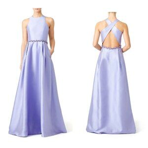 Monique Lhuillier Lavender Rhinestone Belt Criss Cross Back Gown 4